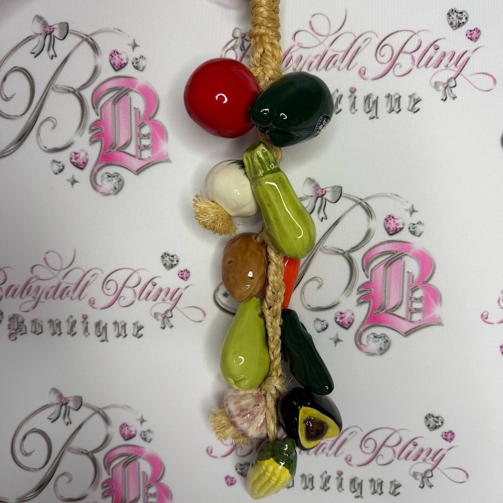 Multicoloured Ceramic Vegetable String rope hanging decor kitchen Mexican cute